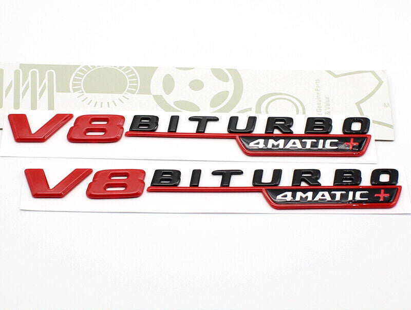 V8 BITURBO 4MATIC Fender AMG Emblem Red Black Badge For Mercedes C63 E63 S63
