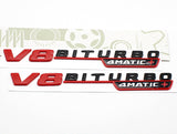 V8 BITURBO 4MATIC Fender AMG Emblem Red Black Badge For Mercedes C63 E63 S63