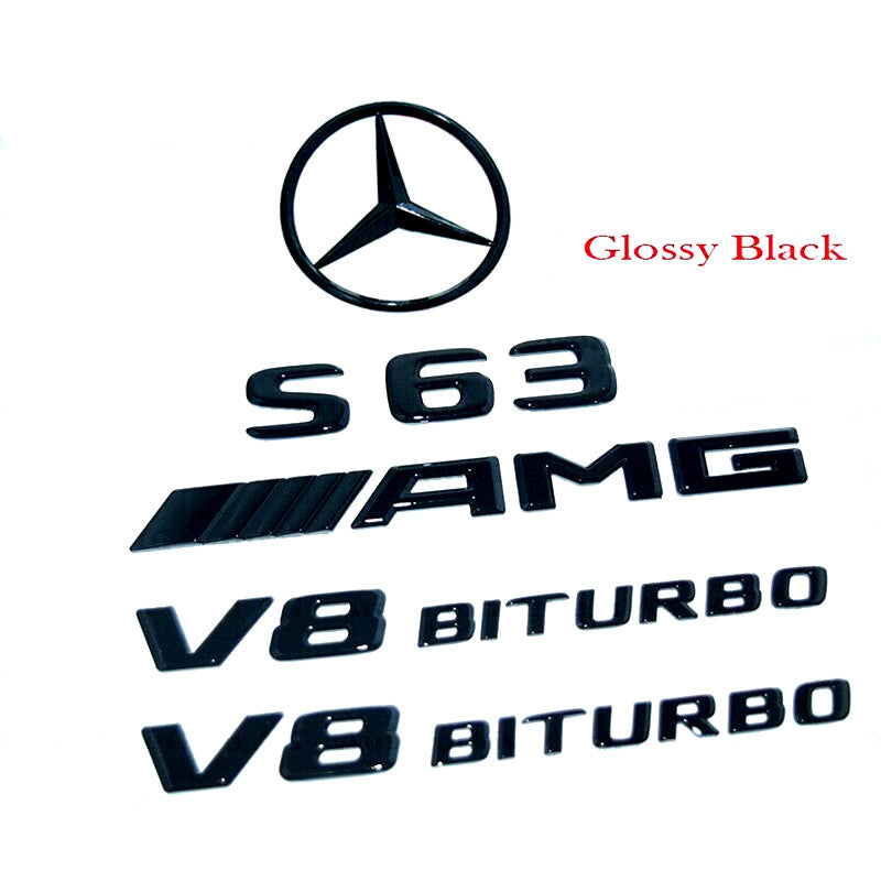 S63 SEDAN AMG V8 BITURBO Rear Star Emblem Black Badge Combo Set For MB W221