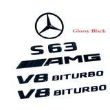 S63 SEDAN AMG V8 BITURBO Rear Star Emblem Black Badge Combo Set For MB W221
