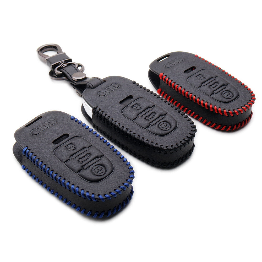Black Audi Car Remote Leather Key Fob Case Holder Protect Cover Decoration Gift
