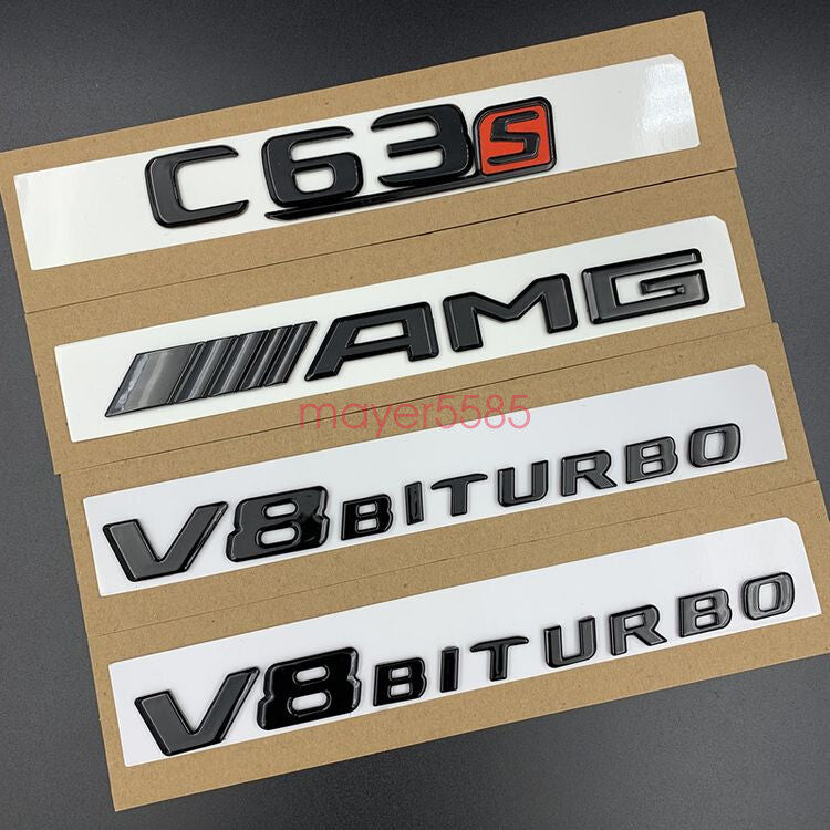 Glossy Black C63s AMG V8 BITURBO Trunk Emblem Badge Sticker For Mercedes-Benz