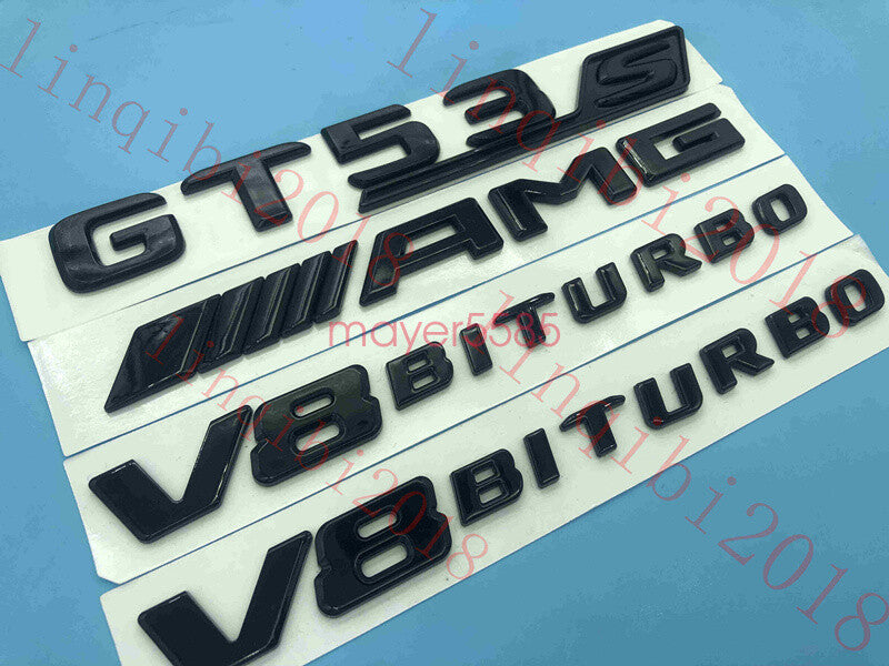 Gloss Black Trunk Fender Badges Emblems for Mercedes Benz GT53S AMG V8 BITURBO