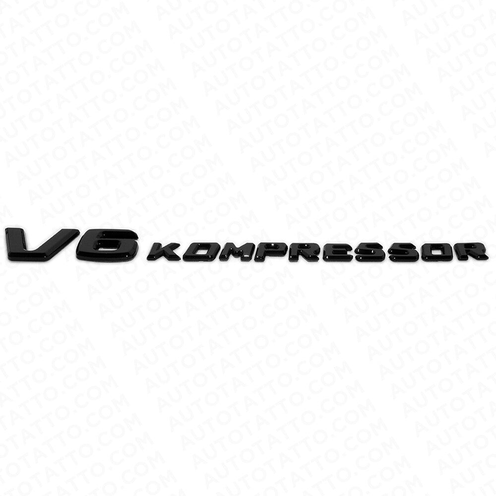 2x Mercedes 02-04 Gloss Black V6 Kompressor Side Fender Logo Marker Emblem Badge