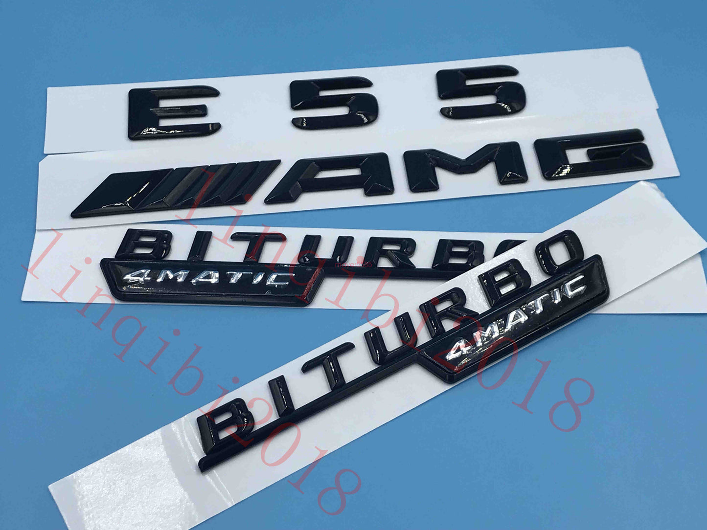 Gloss Black 3D "E55 AMG BITURBO 4 MATIC" Number Emblem Sticker for Mercedes-Benz