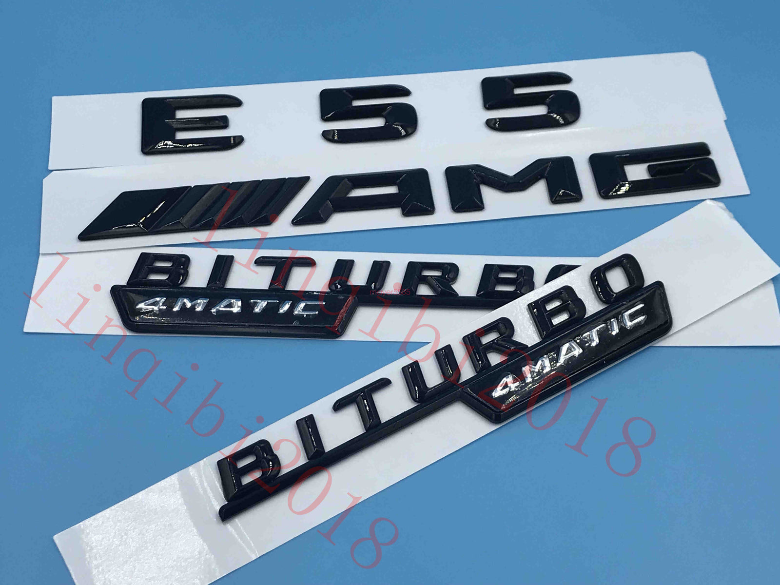 Gloss Black 3D "E55 AMG BITURBO 4 MATIC" Number Emblem Sticker for Mercedes-Benz