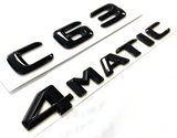 2X BLACK C63 + 4MATIC FOR MERCEDES C63 REAR TRUNK NAMEPLATE EMBLEM BADGE DECAL