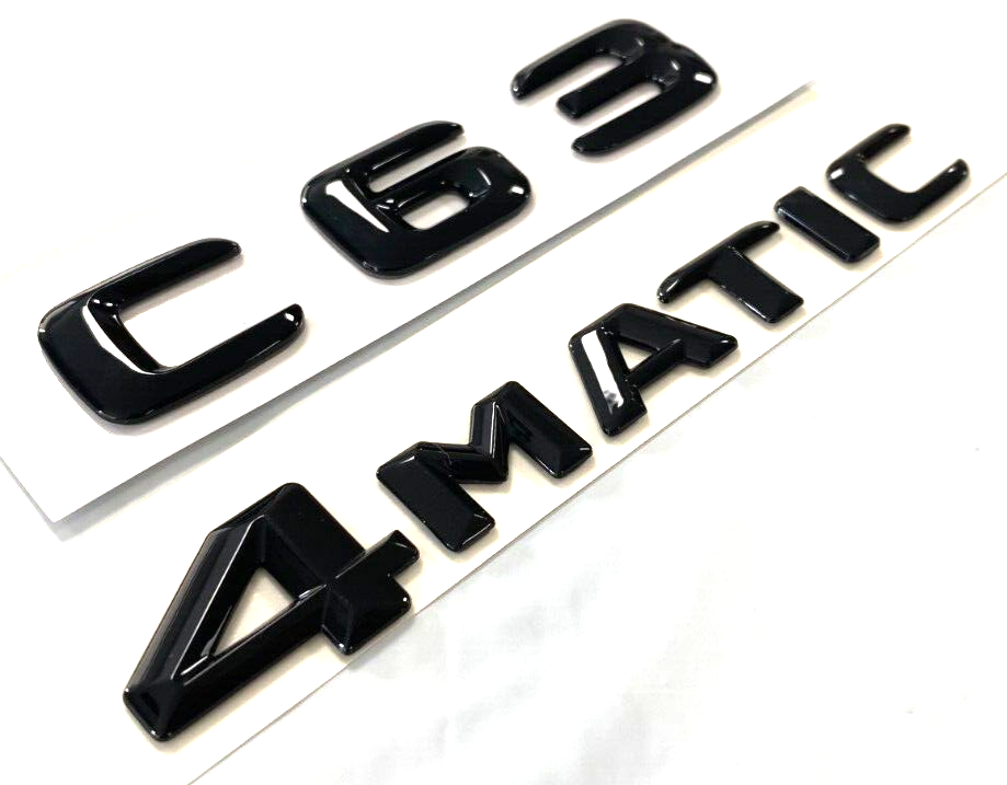 2X BLACK C63 + 4MATIC FOR MERCEDES C63 REAR TRUNK NAMEPLATE EMBLEM BADGE DECAL