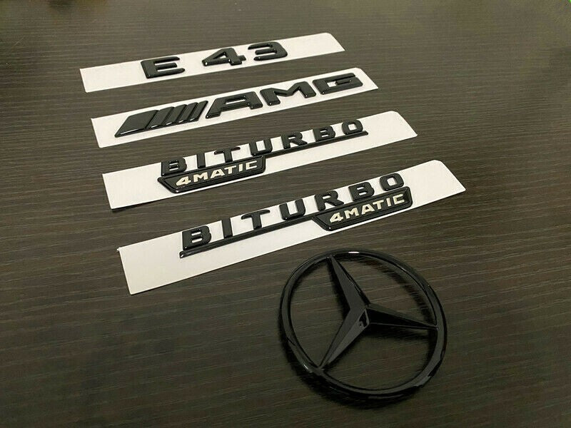 Gloss Black E43 AMG Biturbo 4MATIC and rear star emblem for E class E43 W213