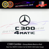 C300 AMG 4MATIC Rear Star Emblem Black Letter Badge Set for Mercedes W204 2008