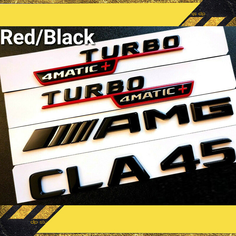 CLA45 AMG Trunk Emblem TURBO/4matic+ Fender Badge Red Gloss Black Ser