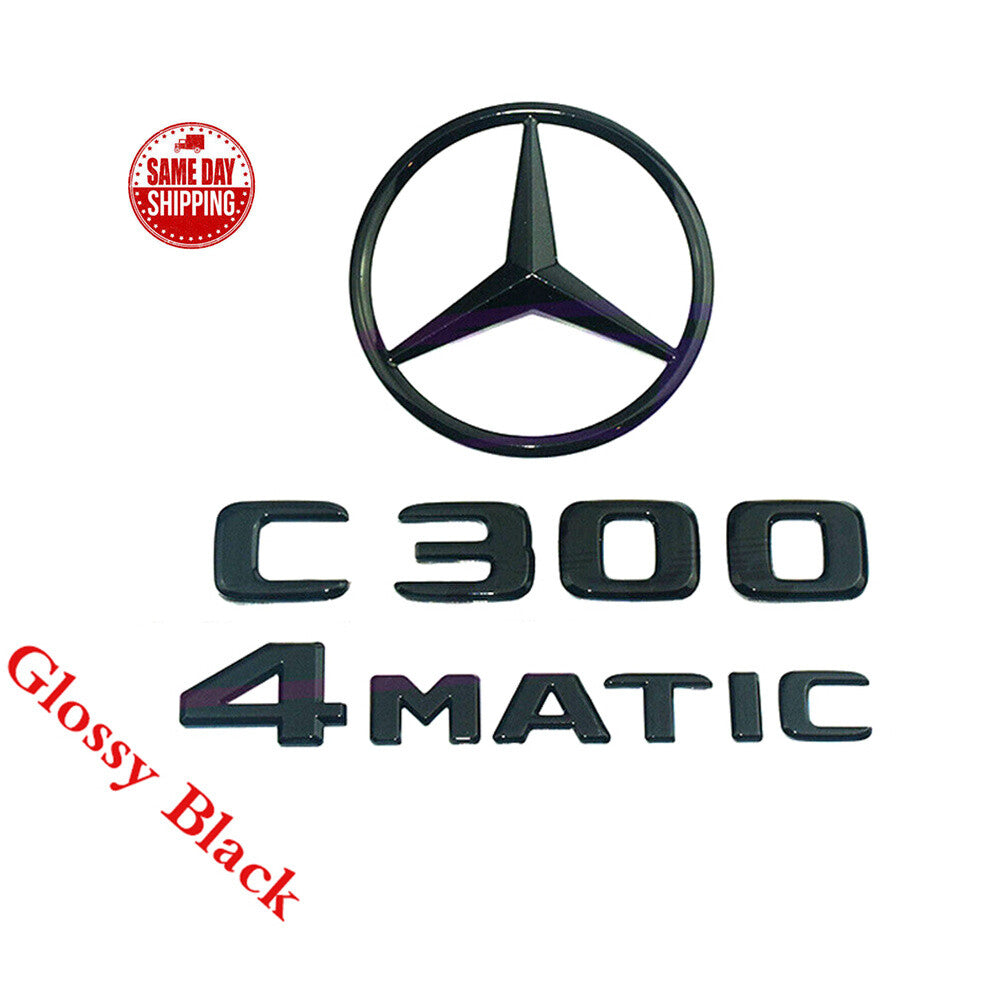 3pcs C300 4MATIC Rear Star Emblem Badge Set For Mercedes Benz W205 C300 SEDAN