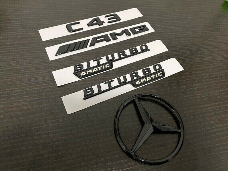 Gloss Black C43AMG Biturbo 4matic and Rear STAR emblem Package For MB W205 Sedan