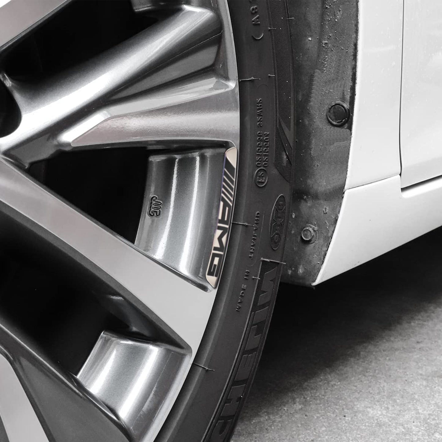 4Pcs Wheels Rim Stickers Fit for AMG Chrome Black Metal Strong Adhesive Decals