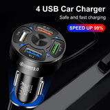 4Port USB Phone Car Charger Adapter LED Display QC 3.0 Fast Charging Accessories