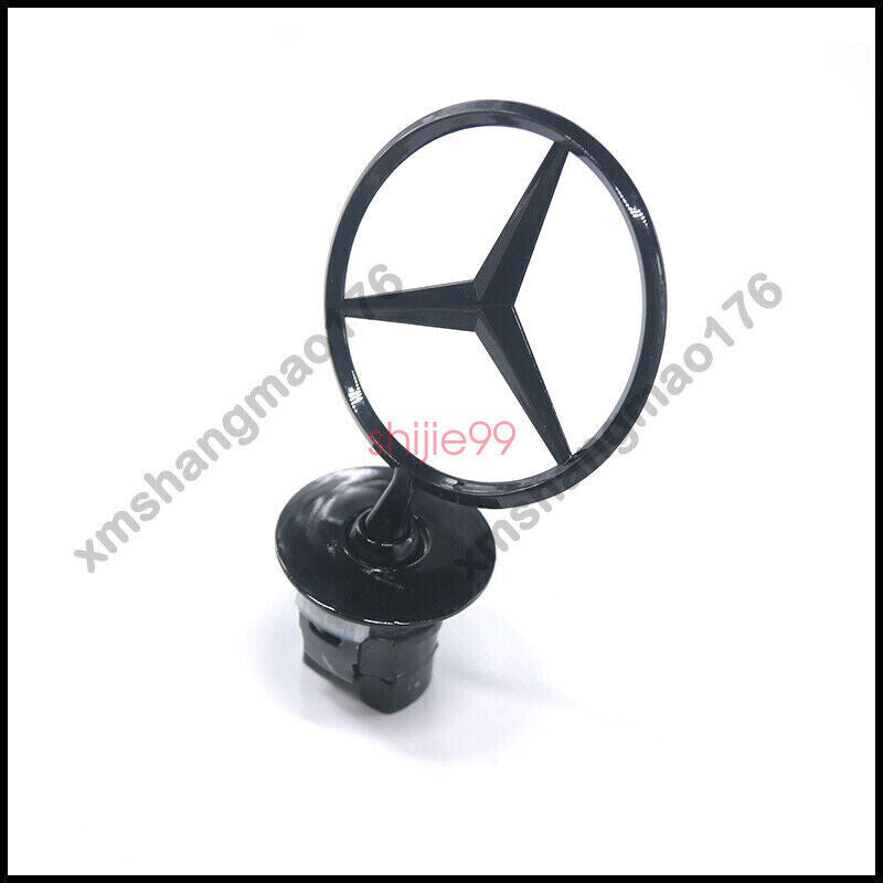 For Mercedes Benz Gloss Black Front Hood Ornament Star Mounted Emblem C E S AMG