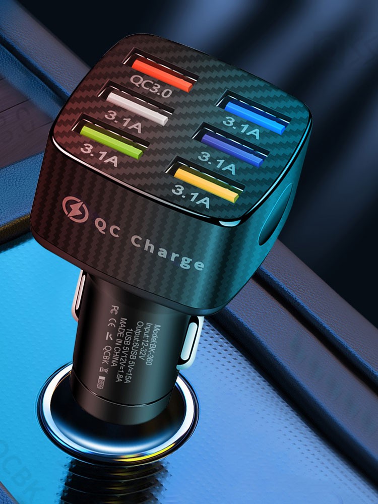 USB 6 Ports Car Charger Adapter LED Display QC 3.0 Fast Charging Accessories