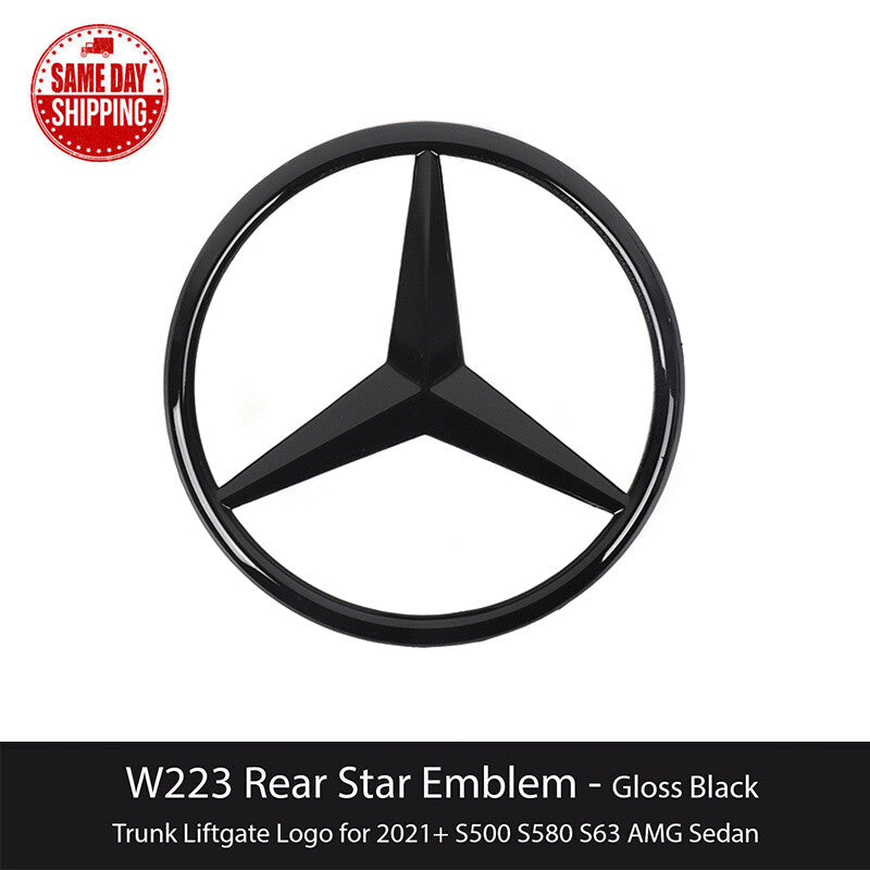 W223 S580 SEDAN AMG Trunk Star Emblem GLOSS BLACK Rear For Mercedes S500 S63