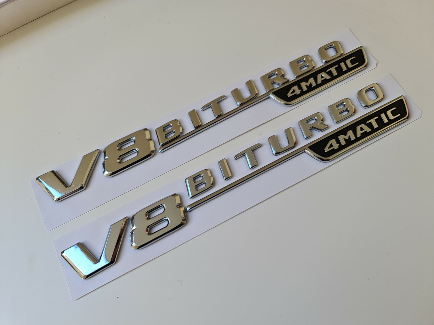 Pair of V8 Biturbo 4matic side wing badge emblem silver chrome for Mercedes amg