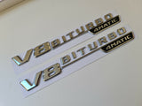 Pair of V8 Biturbo 4matic side wing badge emblem silver chrome for Mercedes amg