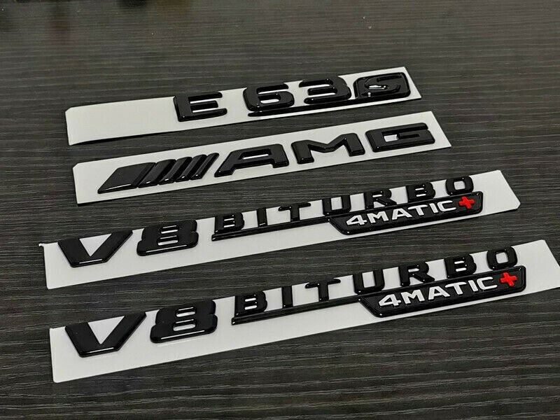Gloss Black E63S AMG Biturbo 4matic+ emblem badge For Mercedes-Benz E63 AMG W213