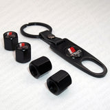 Black CAR Wheel Tyre Tire Valves Dust Stems Air Caps + Keychain With TRD Emblem