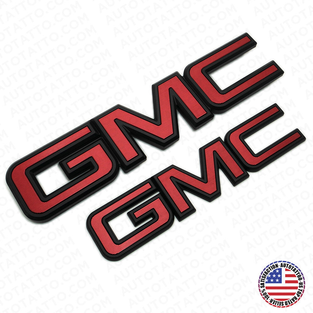 14-19 GMC Sierra Front Grille & Tailgate Letter Replace Logo Emblem Black & Red