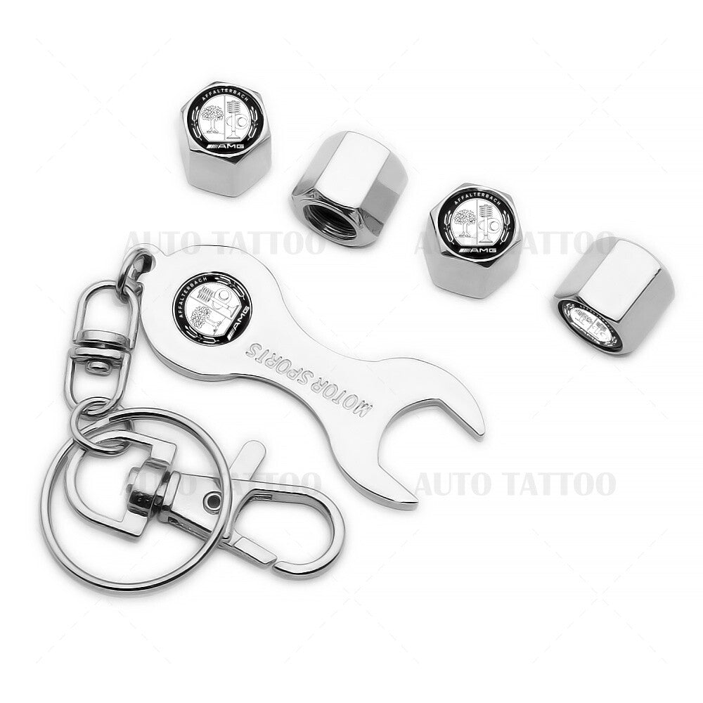 Mercedes-Benz 4pcs Amg Laurel Tree Tire Wheels Air Stem Dust Valve Caps Cover Keychain Keychain
