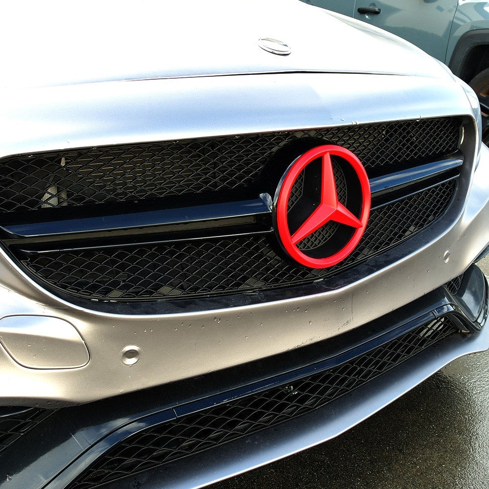 Mercedes-Benz Front Grill Overlays Add-On Logo Cover Emblem AMG Sport 3D Red