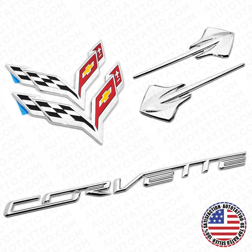 14-19 Corvette C7 OEM Chrome Front Rear Fender Set Letter Badge Emblem Sport