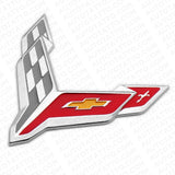 20-24 Chevrolet C8 Corvette Front Bumper Crossed Flags Logo Emblem Silver Chrome