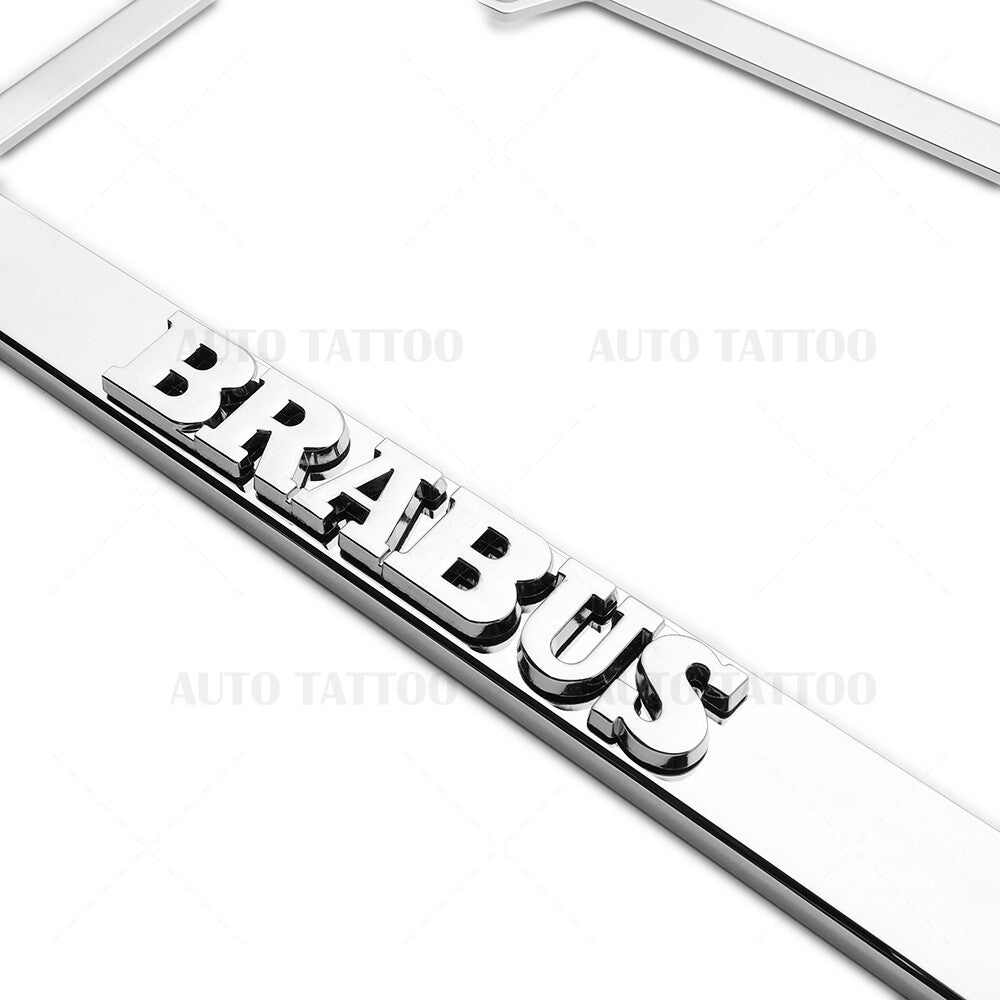 1x Brabus Mirror Chrome License Plate Frame Cover Decorate + Screw Caps