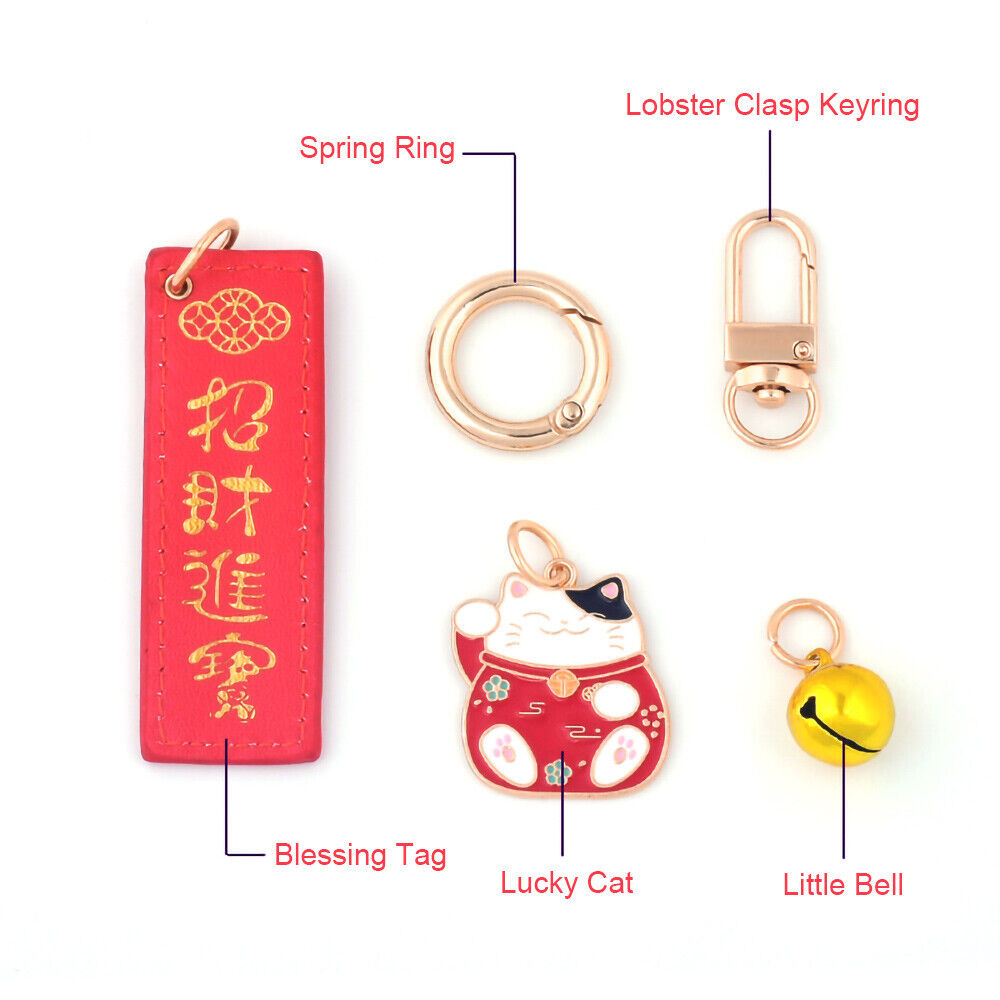 Cute Lucky Cat Keychain Keyring Blessing Word for Keys or Couple Bag Decoration