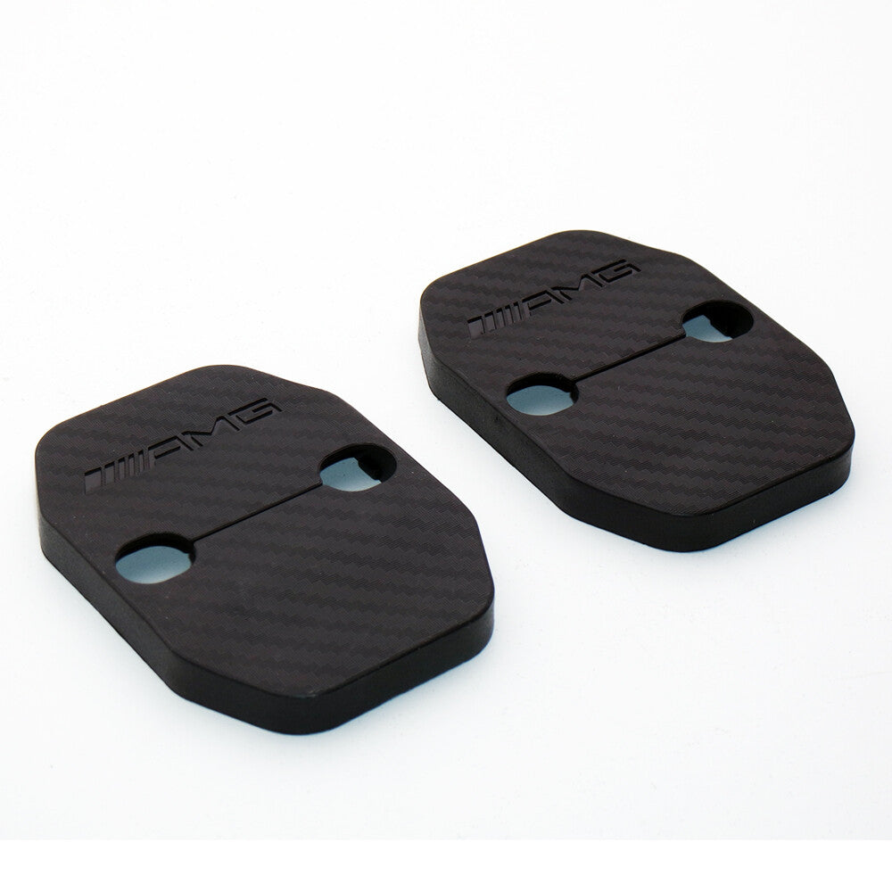 2X Carbon Fiber Texture Door Striker Cover Lock Buckle Cap For Mercedes-Benz AMG