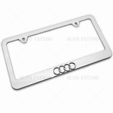 1x 3D Audi Ring Mirror Chrome License Plate Frame Cover Decorate + Screw Caps