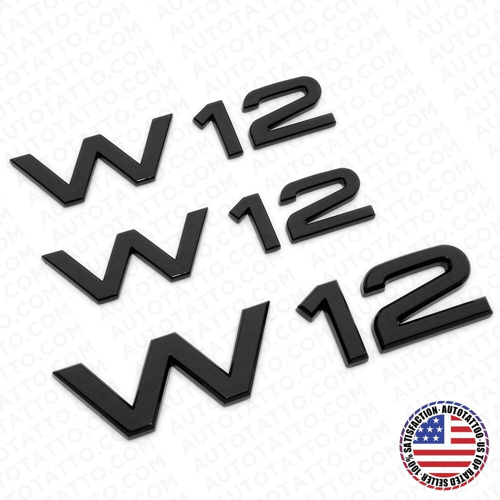 3x Set Audi Sport Car Fender Trunk W12 Marker Nameplate Emblem Logo Badge Black