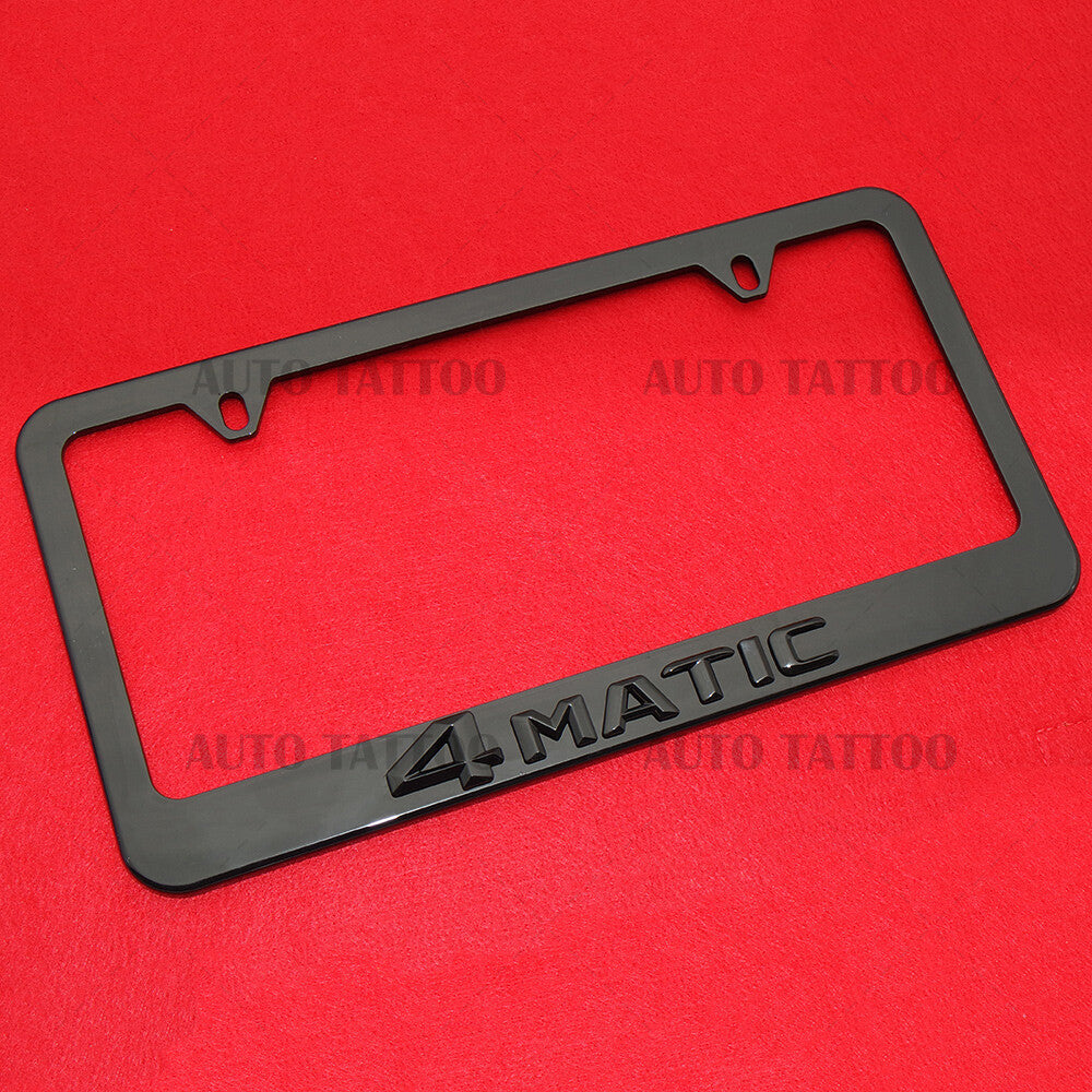 1x 4MATIC Gloss Black License Plate Frame Cover Decorate + Screw Caps