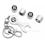 4x Hex Bentley B Car Tire Wheels Air Stem Dust Valve Cap Cover + Keychain Ring