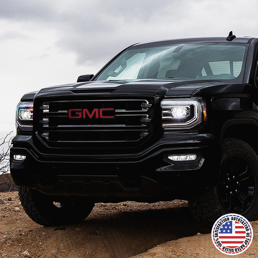 14-19 GMC Sierra Front Grille Letter Logo Emblem Adhesive Nameplate HD Black Red