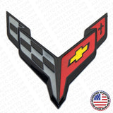 20-24 Chevrolet C8 Corvette Front Bumper Crossed Flags Logo Emblem Gloss Black