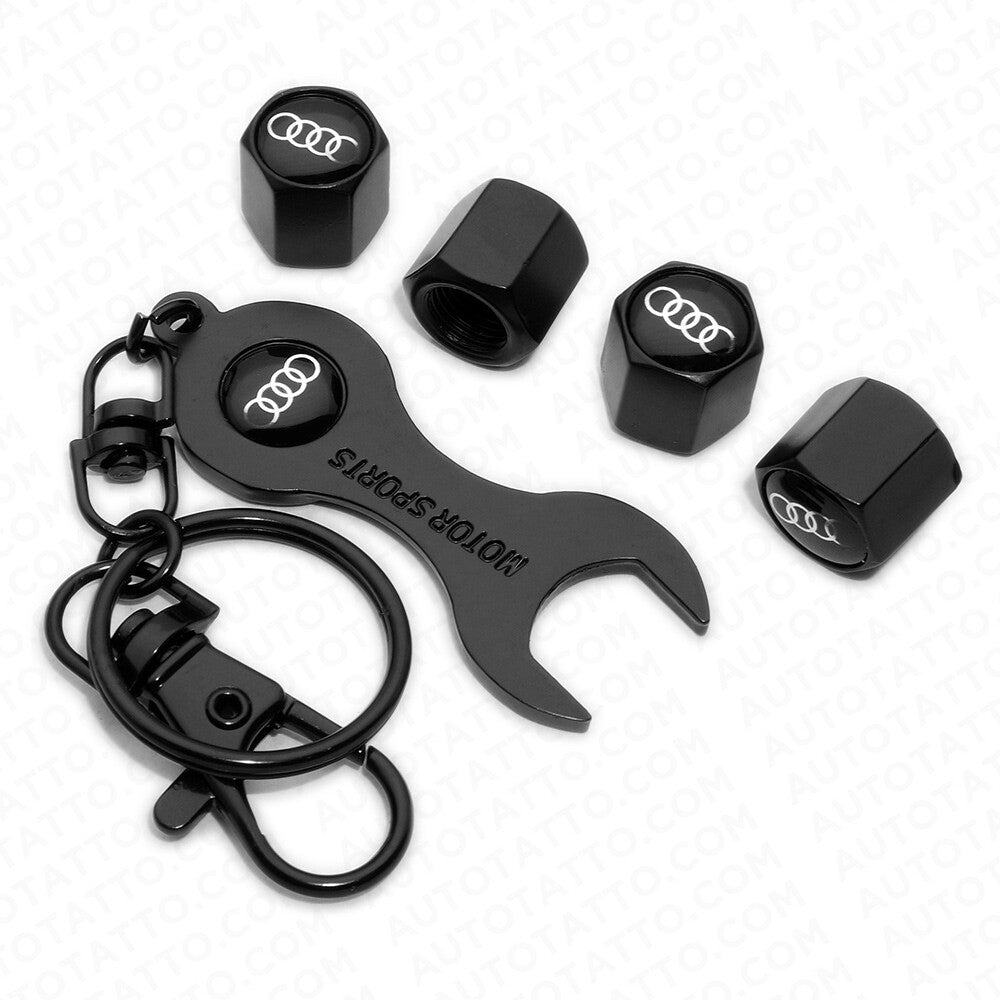 Hex Universal Car Tire Wheel Air Stem Dust Valve Caps Cover + Wrench Keychain