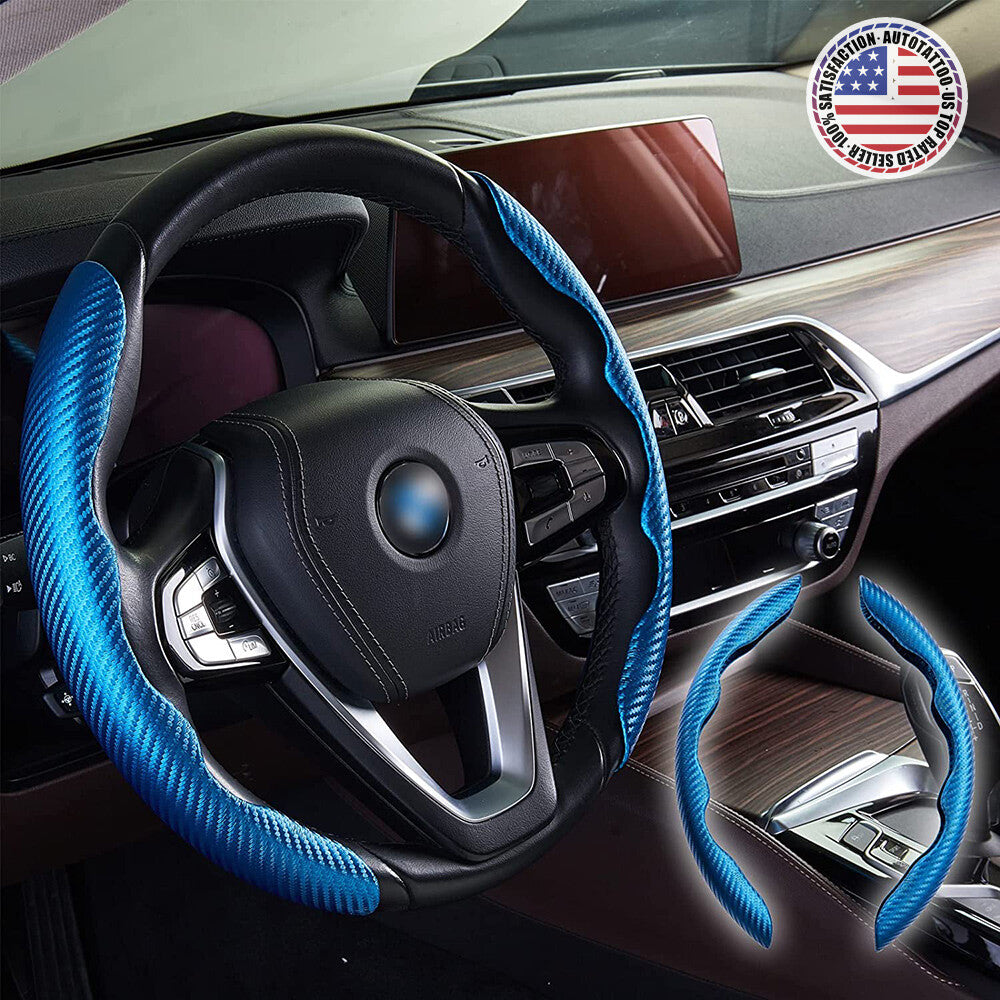 Universal Blue Carbon Fiber Car Steering Wheel Cover Non Slip Protector Decorate