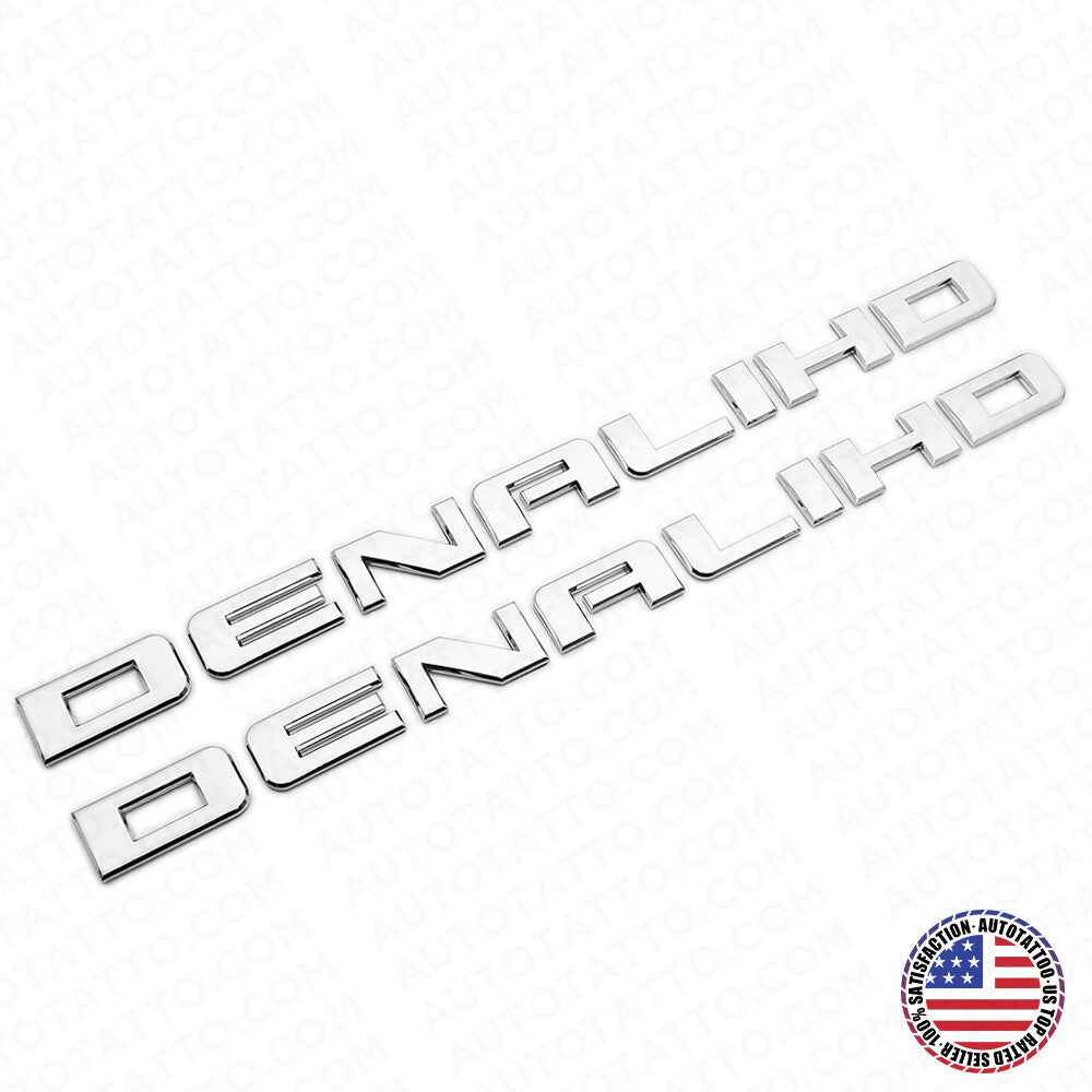 2x Denali HD Side Door Tailgate Letter Nameplate Emblem Badge GMC 3D OEM Chrome