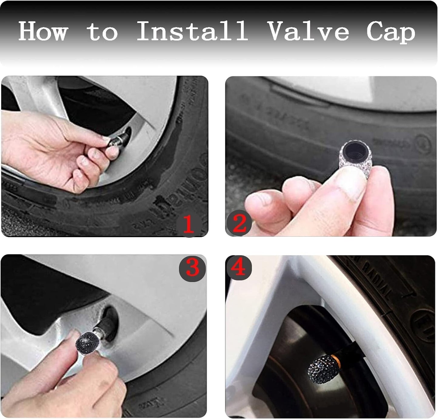 4Pcs Universal Fit Shinny Bling Tire Air Valves Stem Caps for Auto Cars Trucks