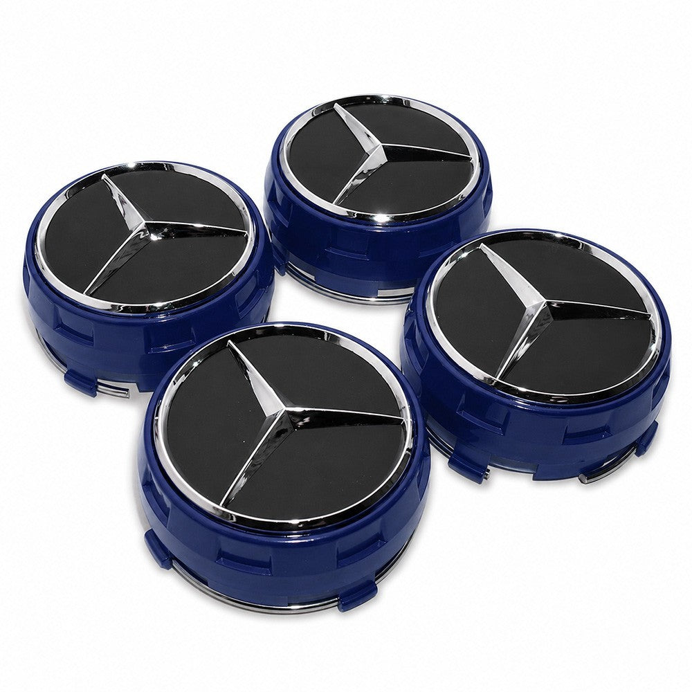4x Mercedes Wheels Center Lock Design Cap Hub Star Cover Insert Sport AMG Blue