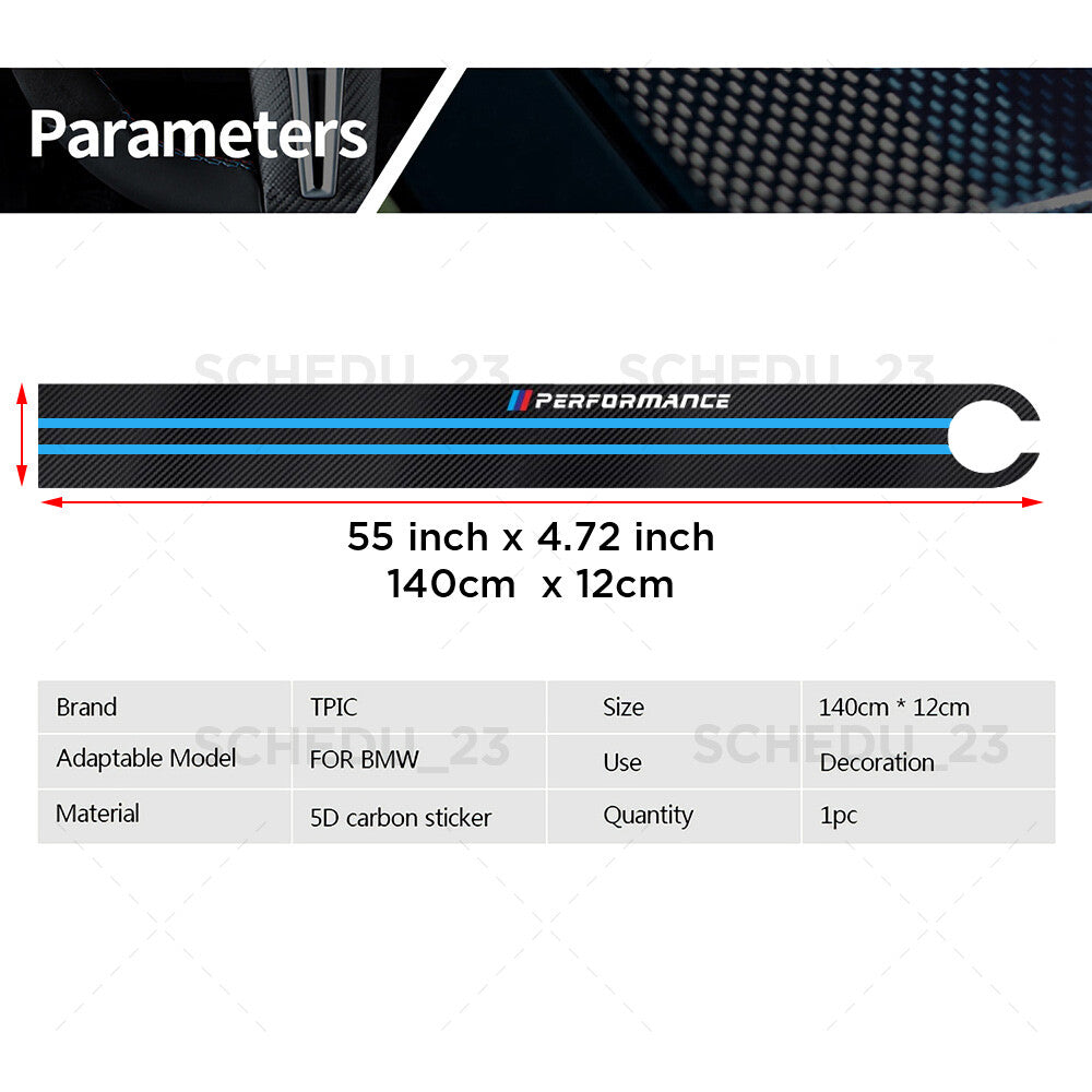 Blue Carbon Fiber 5D Car Hood Sticker Stripe Decal For BMW Performance Sport