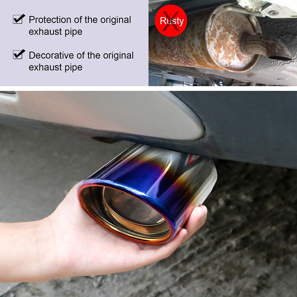 Universal Car Exhaust Blue Burnt Pipe Tip Rear Tail Muffler Stainless Curved 3.5
