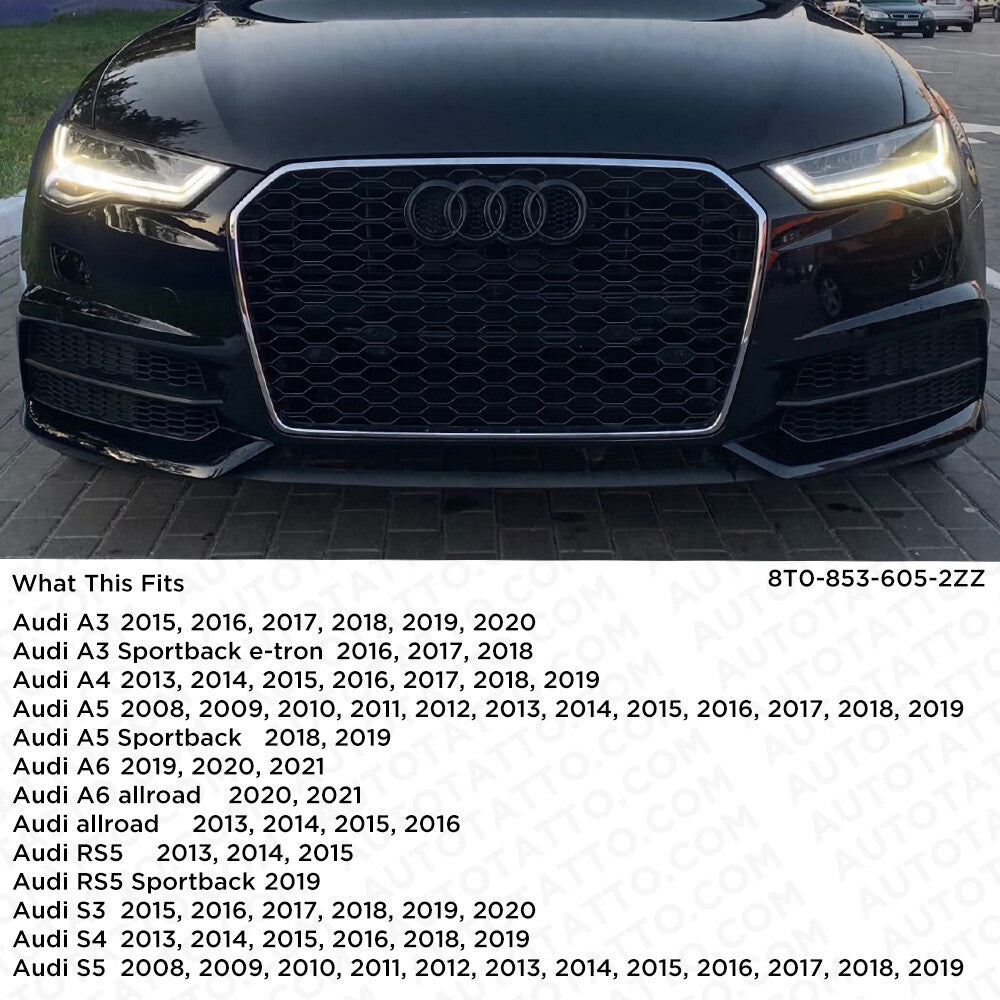 08-20 A3 S3 A4 S4 A5 S5 RS Matte Black Front Grille Sign Rings Badge Logo Emblem