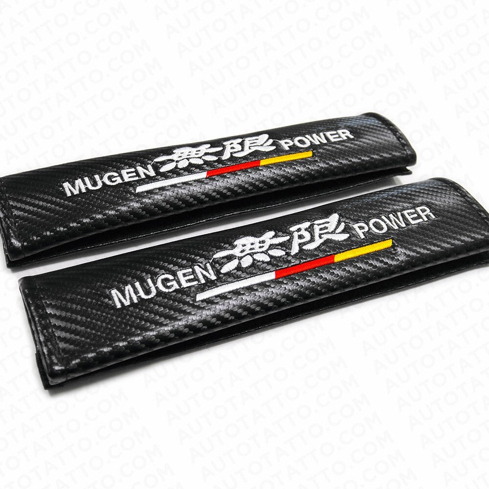 Mugen Sport Carbon Car Seat Belt Cover Safety Shoulder Strap Cushion Pad Harness