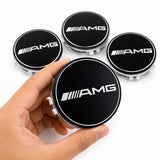 SET OF 4 Mercedes Benz AMG 75MM Black & Silver Rim Wheel Center Hub Caps Emblem